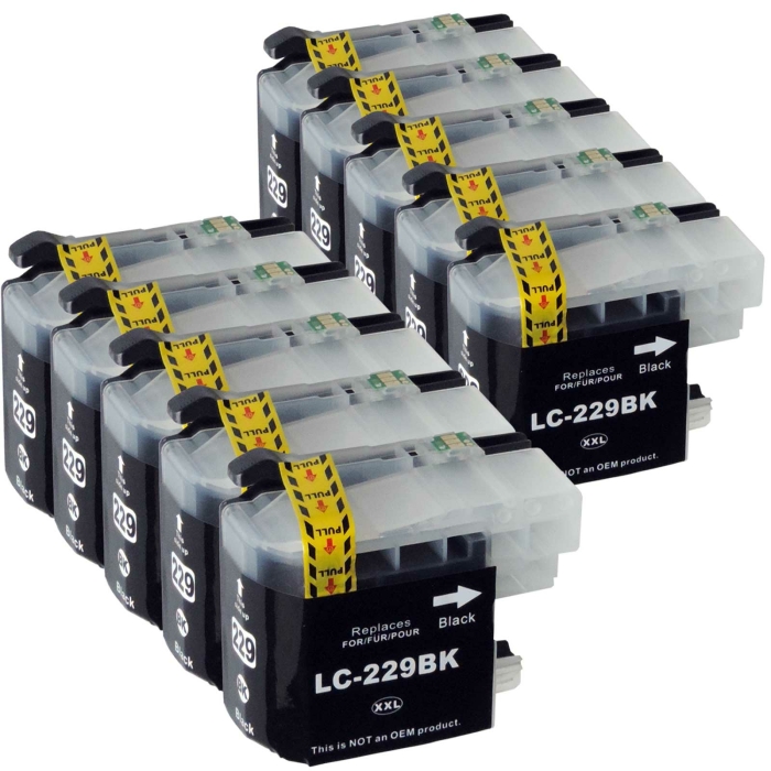 Kompatibel Brother LC-229 XXL BK Black Multipack 10 schwarze Druckerpatronen je 2.400 Seiten von D&C
