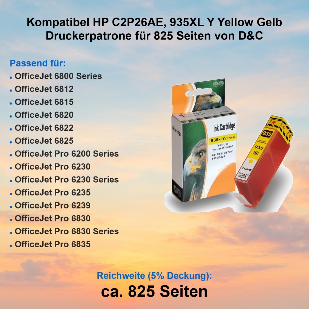 Kompatibel HP C2P26AE, 935XL Y Yellow Gelb Druckerpatrone für 825 Seiten von D&C